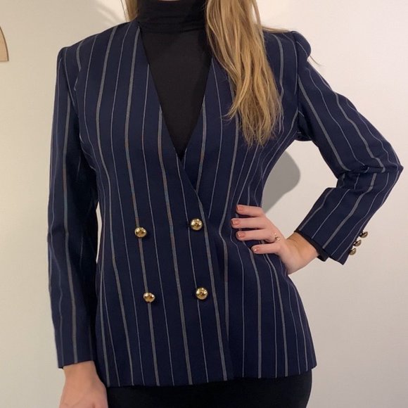 Vintage 80's Navy Pinstripe Blazer - Picture 6 of 10